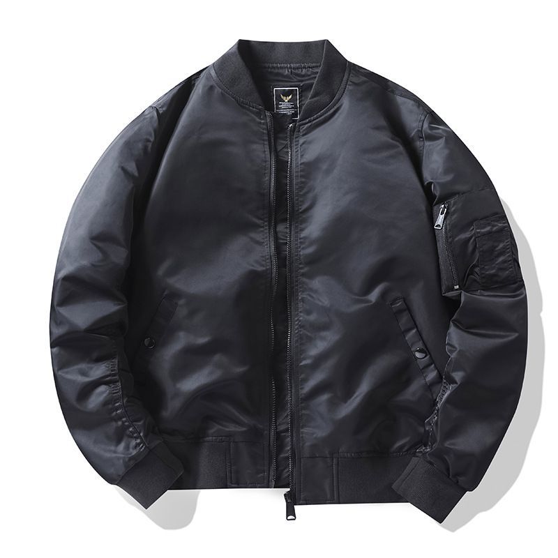 Men's matte nylon flight bomber jacket with sleeve utility pocket and ribbed trims – Brevano