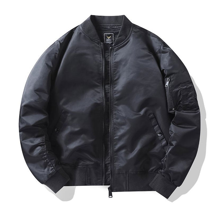 Men's matte nylon flight bomber jacket with sleeve utility pocket and ribbed trims – Brevano