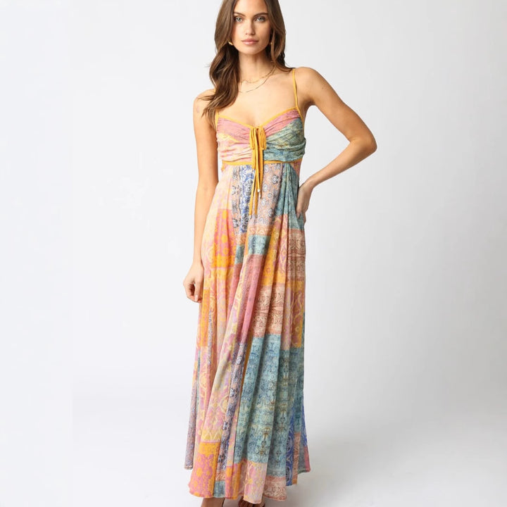 Damen nan bodenlanges Boho-Strandkleid mit gerafftem Bustier und Tunnelzug Echo Archiv