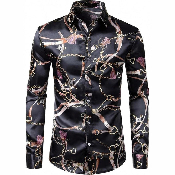Herren Langarmhemd mit hochwertigem Ketten-Design und eleganten Akzenten Echoarchiv