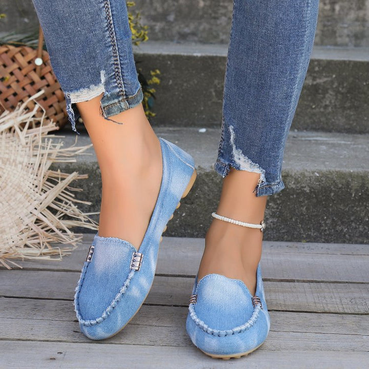 Damen nan lässige Denim-Mokassin-Slipper mit elastischem Einstieg und rutschfester Gummisohle Echo Archiv