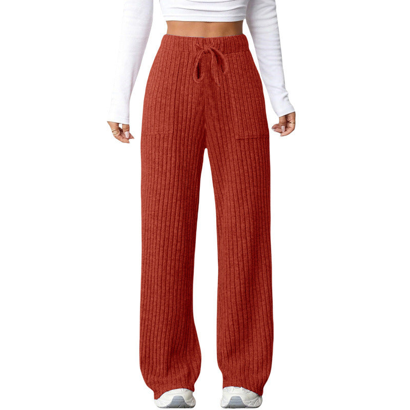 Damen Weite Rippstrick-Loungebundhose mit Tunnelzug und aufgesetzten Taschen Echo Archiv
