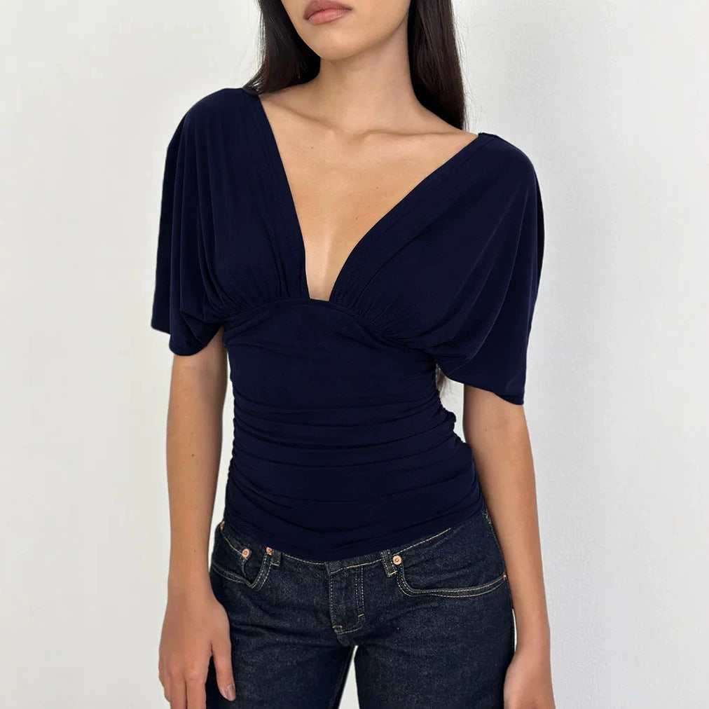 Damen Elegantes Oberteil mit tiefem V-Ausschnitt und lässigem Drapierungsdesign Echo Archiv