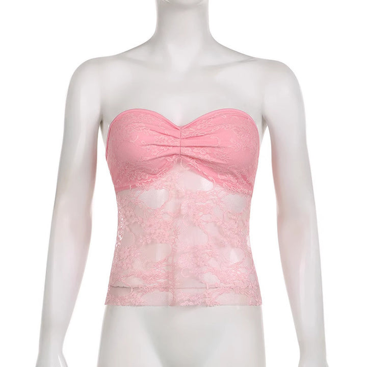 Damen Spitzen-Crop-Top mit elegante Raffung und transparenter Details Echo Archiv