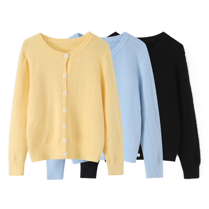 Damen nan Feinstrick-Cardigan mit Rundhalsausschnitt, durchgehender Knopfleiste und elastischem Rippbund Echo Archiv