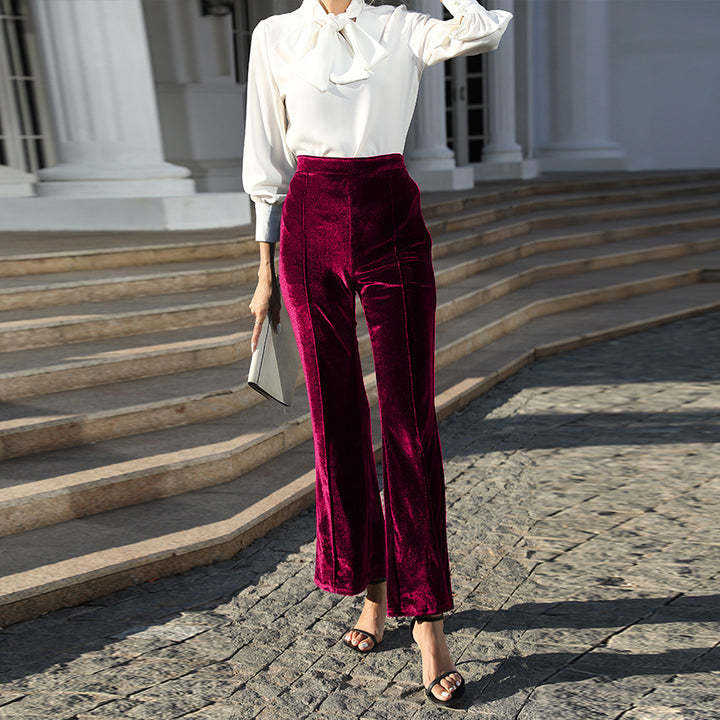 Damen Hochtaillierte Samtweite Hosen Echoarchiv