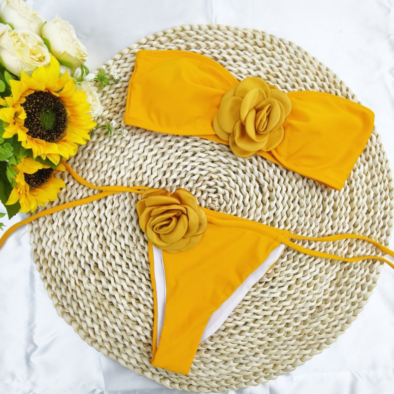 Damen Bandeau-Bikini mit floralem Akzent und verstellbaren Trägern Echo Archiv