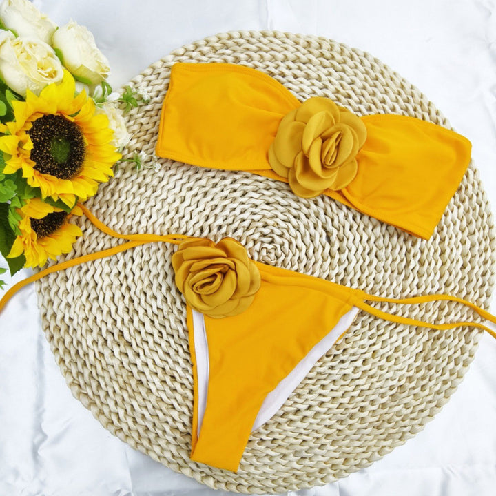 Damen Bandeau-Bikini mit floralem Akzent und verstellbaren Trägern Echo Archiv