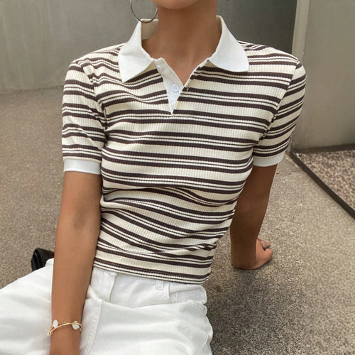Damen Polo Shirt mit gestreiftem Design und feiner Rippstruktur Echo Archiv