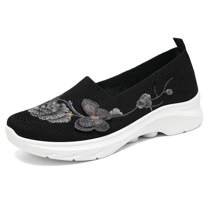 Damen nan gestrickte Slip-On Slipper mit Schmetterlings-Stickapplikation und dämpfender EVA-Plateausohle Echo Archiv