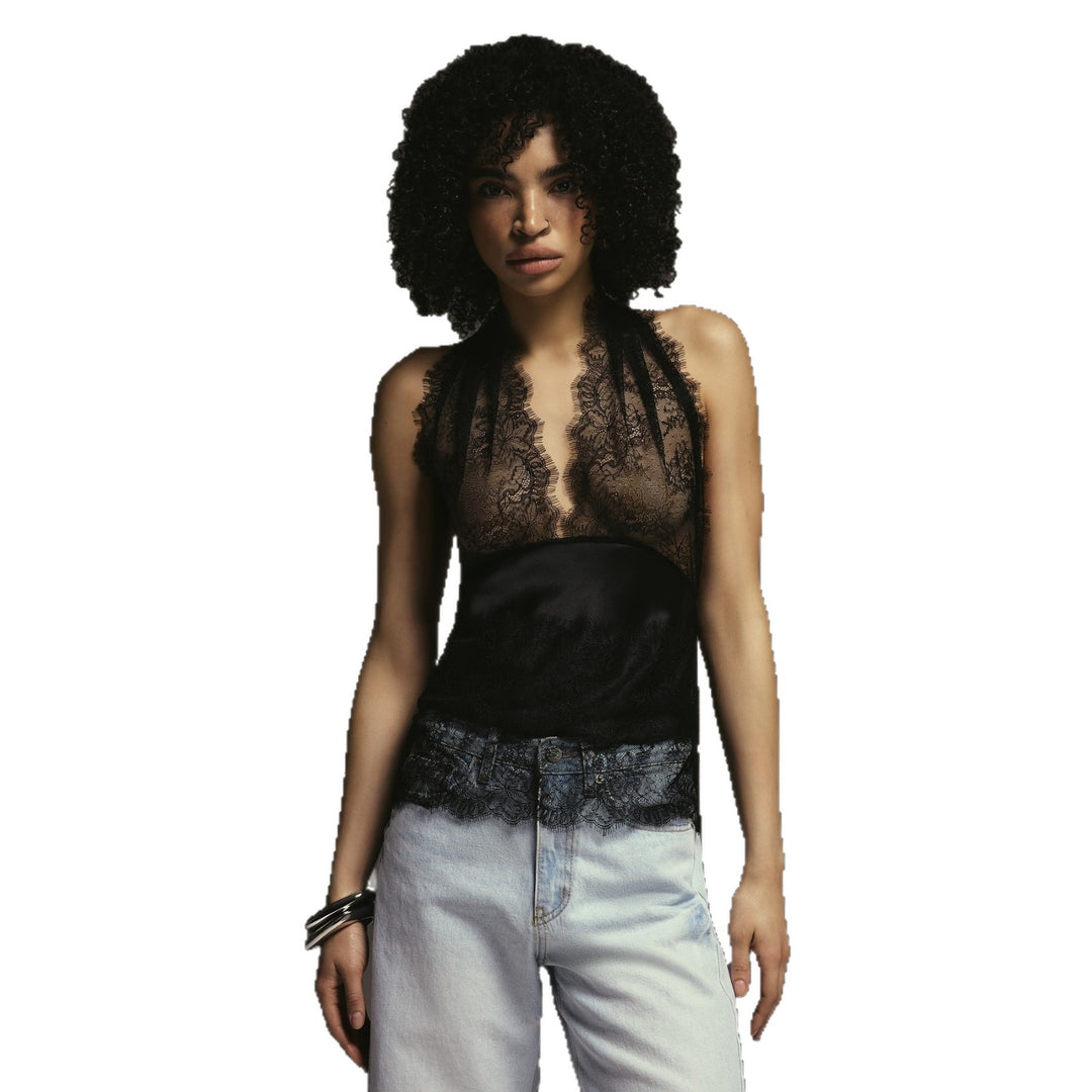 Damen Elegantes Oberteil mit Spitzendetails und tiefem V-Ausschnitt Echo Archiv