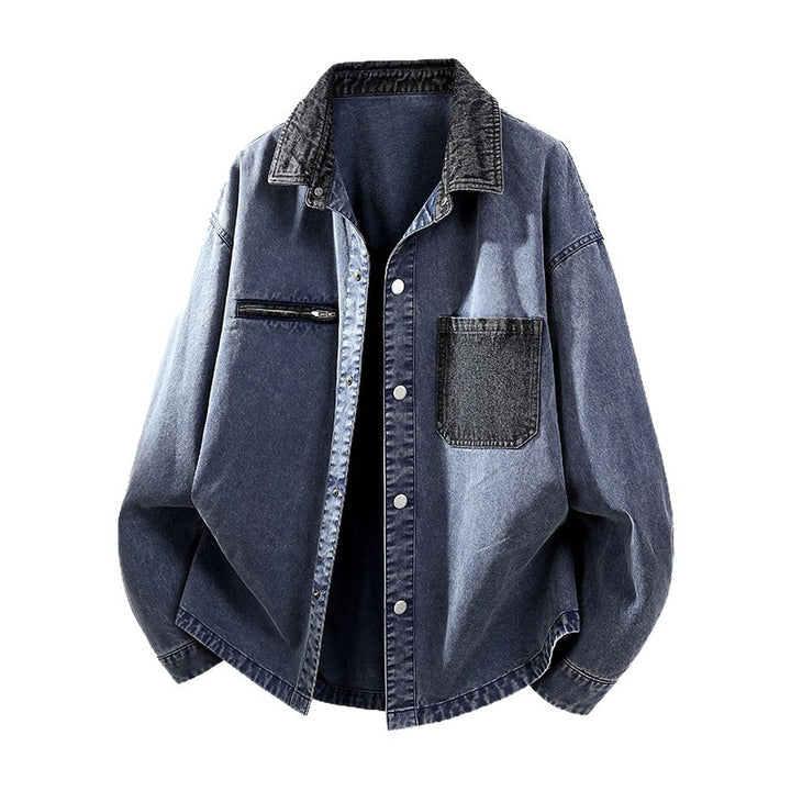 Herren Oversize Denim-Hemdjacke mit Kontrasttasche und Druckknopfleiste Echo Archiv