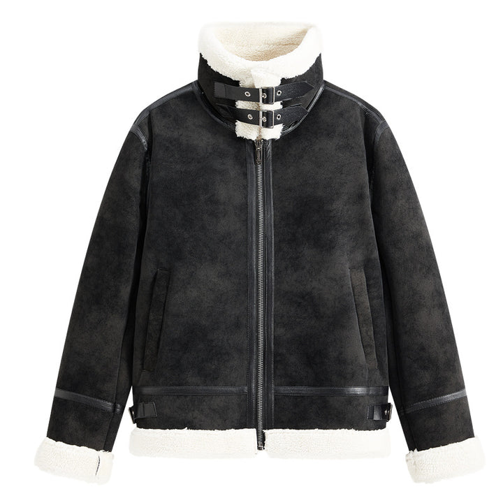 Herren Gefütterte Fliegerjacke im Aviator-Stil mit Stehkragen und Doppelgurt Echoarchiv