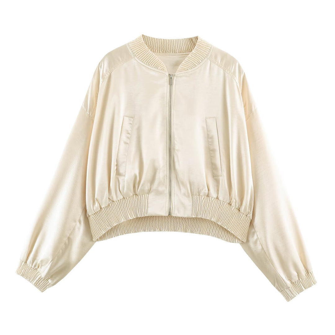 Damen Cropped Bomberjacke aus Satin mit Rippbündchen Echo Archiv