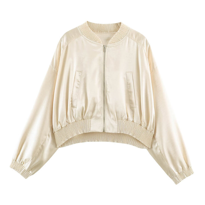 Damen Cropped Bomberjacke aus Satin mit Rippbündchen Echo Archiv