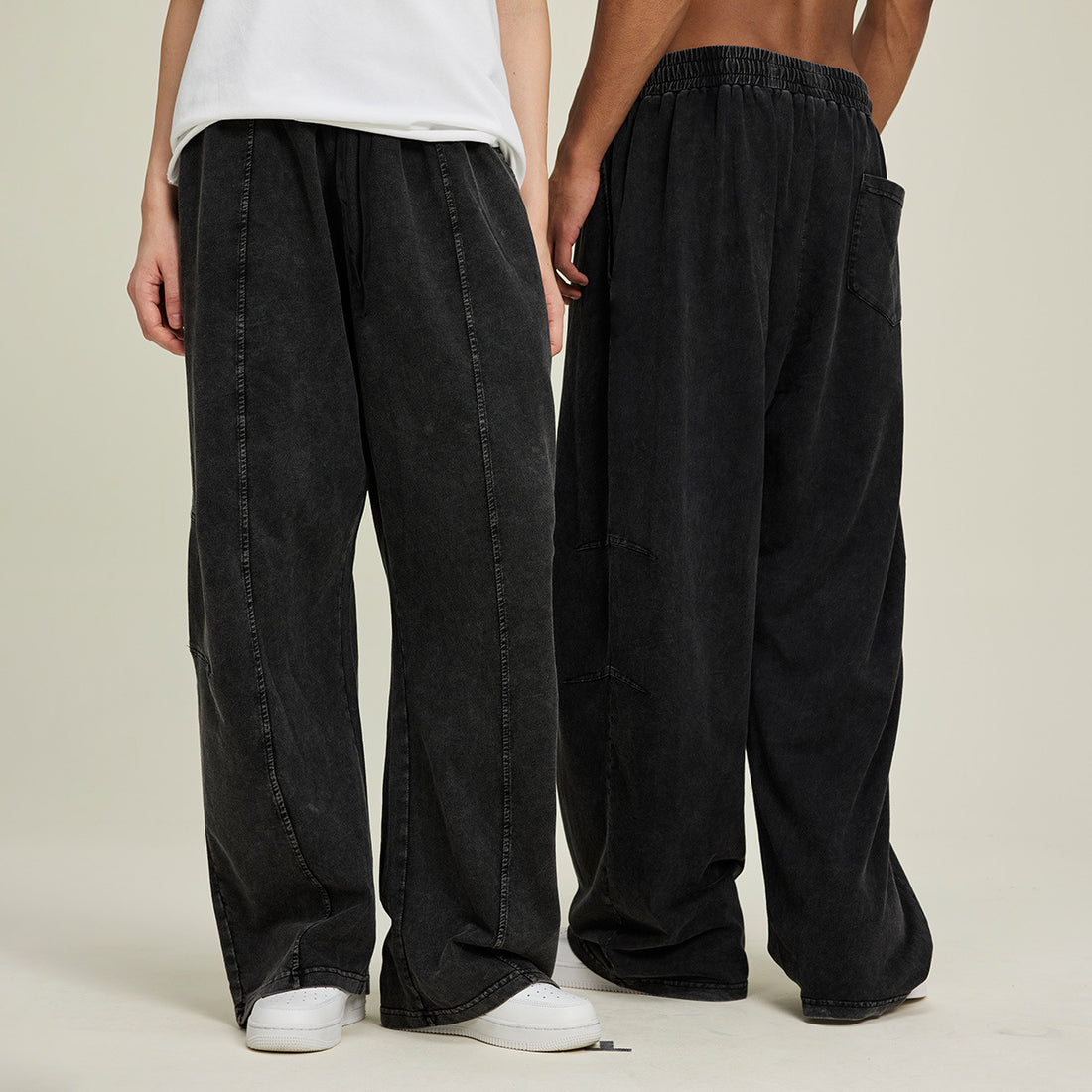 Herren Extraweite Baggy-Hose im Stonewashed-Look mit elastischem Kordelbund Echo Archiv