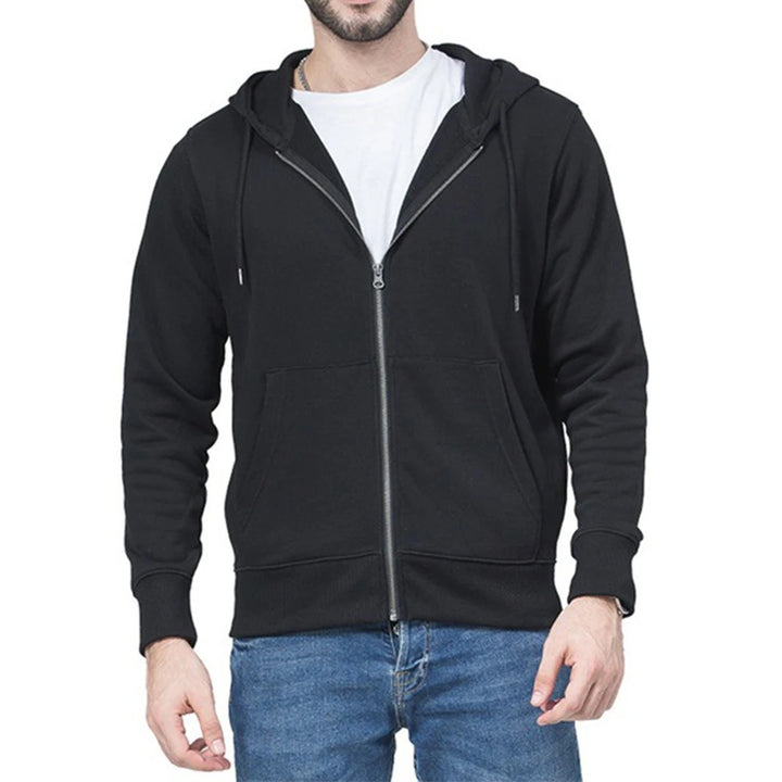 Herren schmal geschnittener Zip-Hoodie mit Metall-Reißverschluss, doppellagiger Kapuze und Kängurutasche – Cavarno
