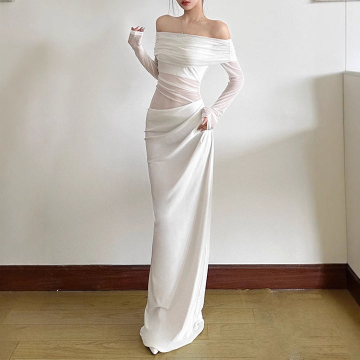 Damen Off-Shoulder Maxikleid mit figurbetonendem Design und Raffung Echo Archiv