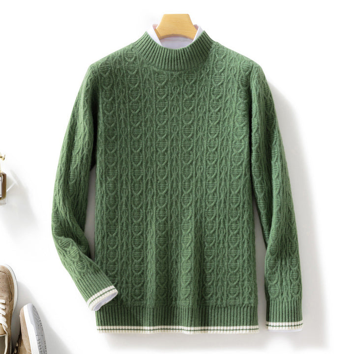 Damen Feinstrickpullover mit Zopfmuster, kurzem Stehkragen und gerippten Abschlüssen Echoarchiv