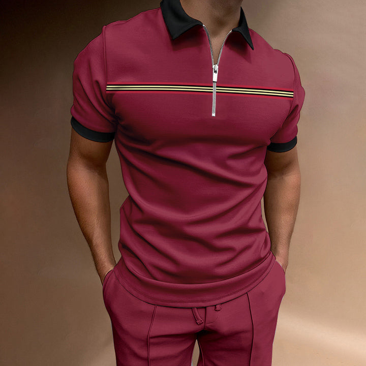 Herren lässiges Kurzarmpoloshirt mit Reißverschluss und sportlichem Streifenmuster Echoarchiv