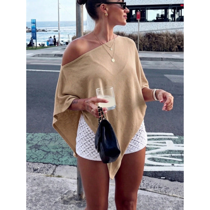 Damen Asymmetrisches Off-Shoulder Poncho-Top aus leichtem Strick Echoarchiv