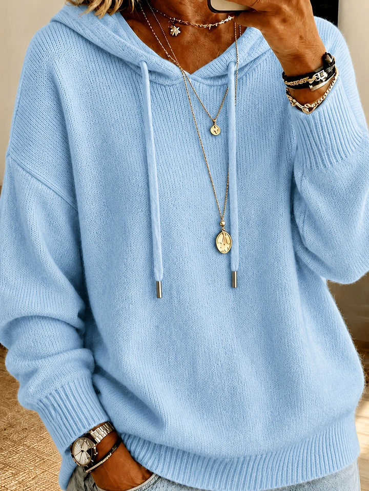 Damen Oversize Kapuzenpullover aus feinem Strick mit Kordelzug und gerippten Bündchen – Auréline