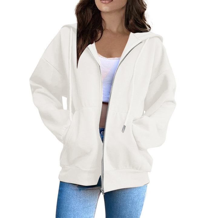 Damen lässige Kapuzenjacke mit durchgehendem Reißverschluss, Kängurutaschen und voluminösen Raglanärmeln – Auréline