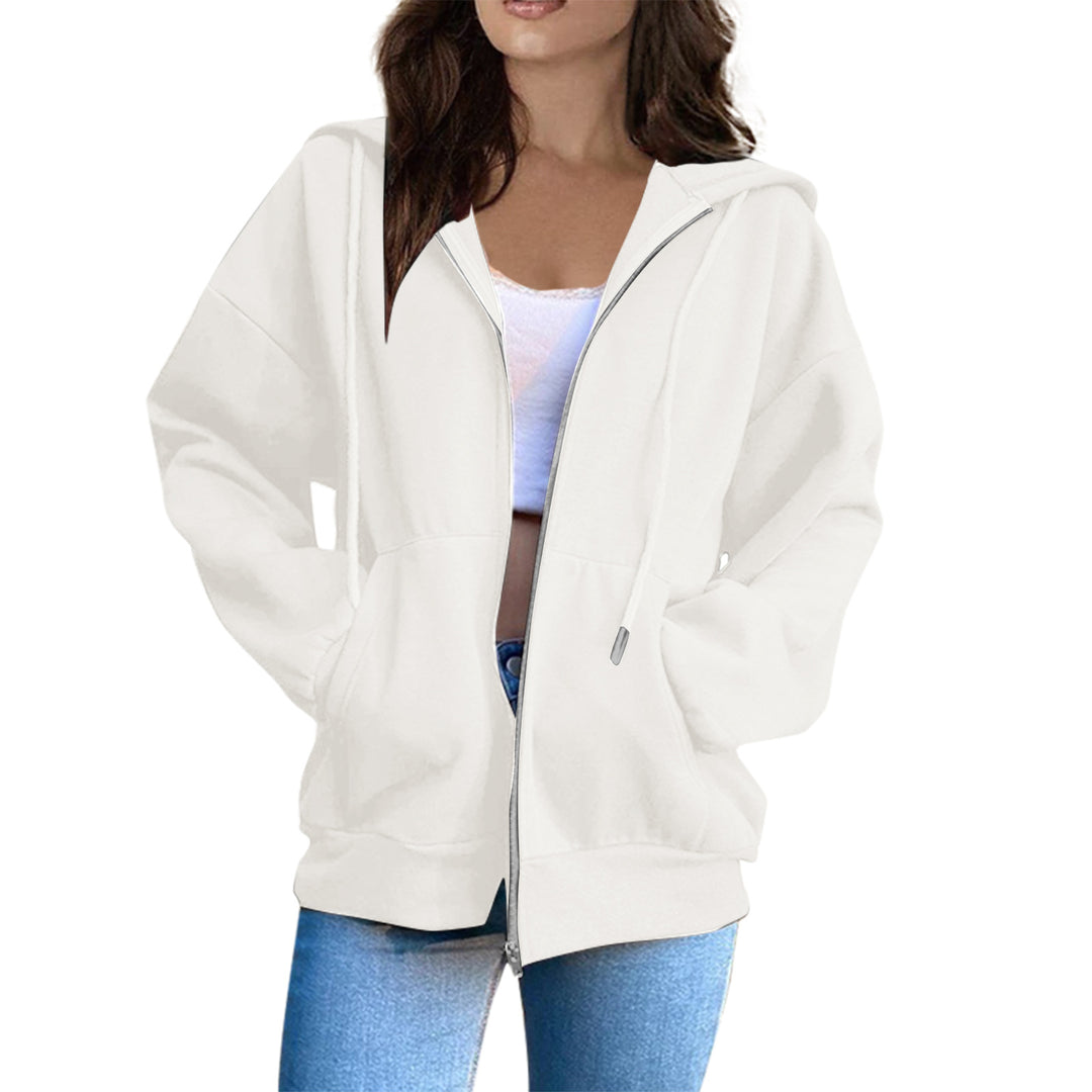 Damen oversized Kapuzenjacke mit durchgehendem Reißverschluss, Kängurutaschen und weichem Innenfutter – Célinea