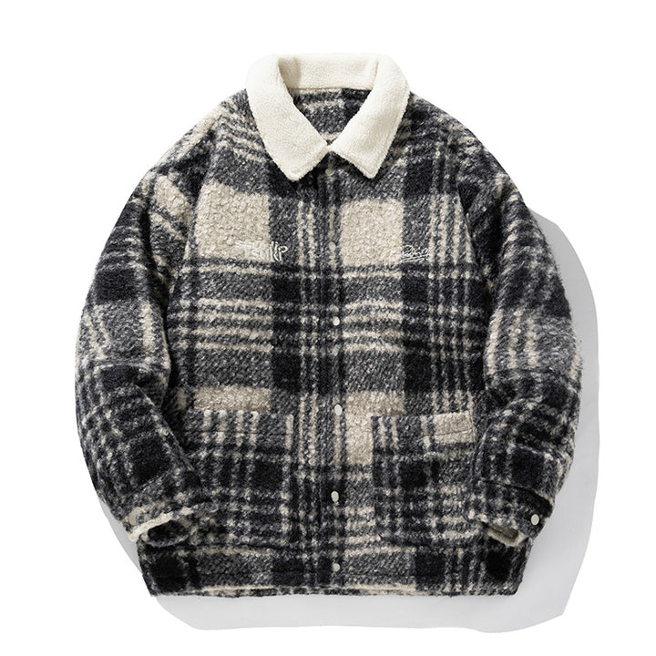 Unisex Kuschelige Teddy-Fleece-Hemdjacke im Karodesign mit Druckknopfleiste und aufgesetzten Taschen Echo Archiv
