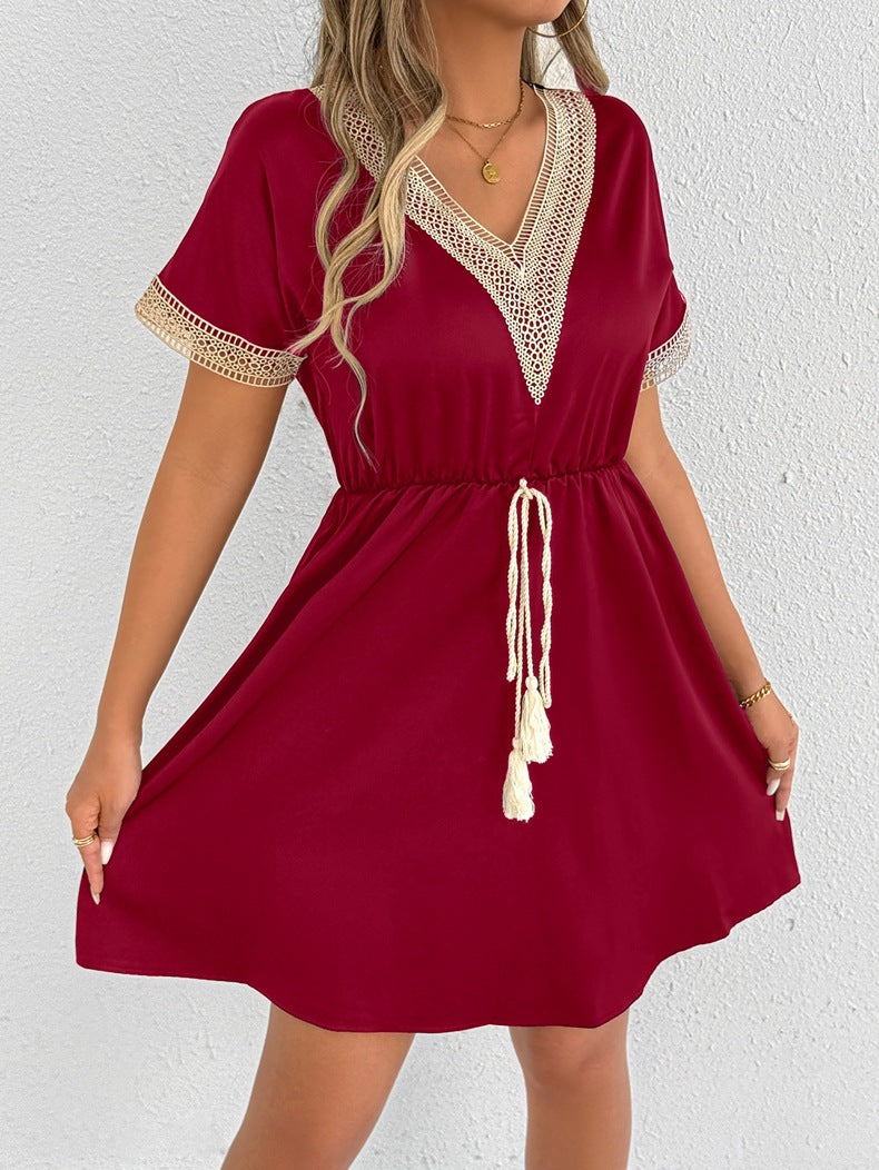 Damen Sommerkleid mit Häkelbesatz und Taillenzug Echo Archiv