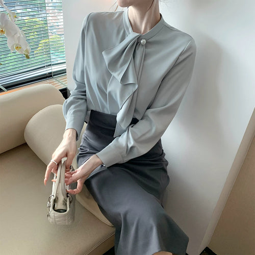 Damen Elegante Bluse mit Schleifendetail Echoarchiv