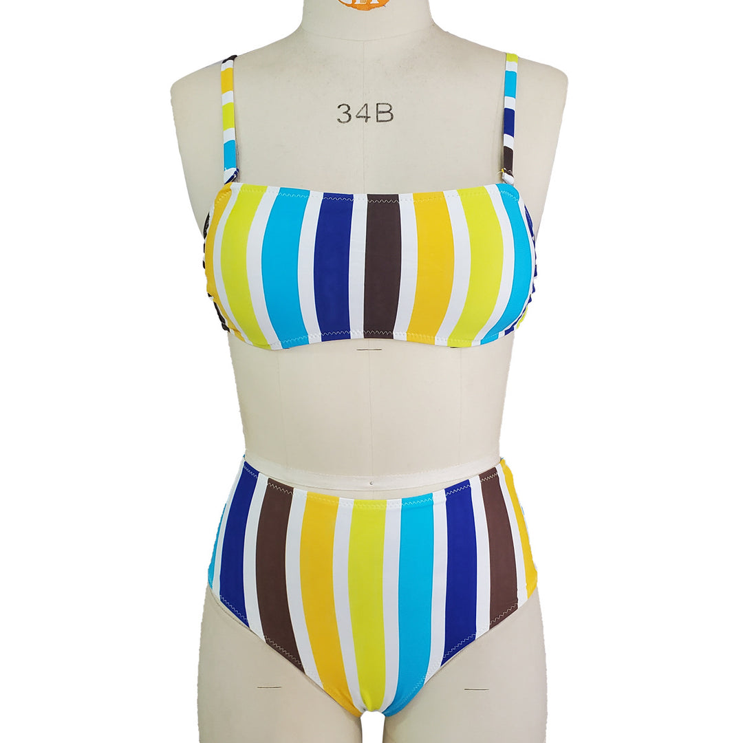 Damen Hoch geschnittener Bikini mit breiten Streifen Echo Archiv