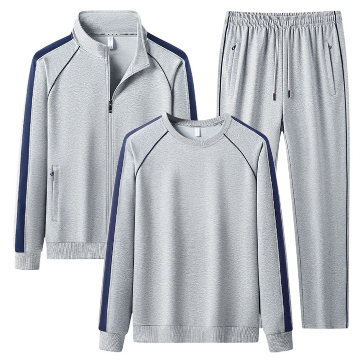 Herren Dreiteiliges Freizeit-Trainingsanzug-Set aus weichem French-Terry mit Reißverschlussjacke, Rundhals-Sweatshirt & Kordel-Jogginghose Echoarchiv
