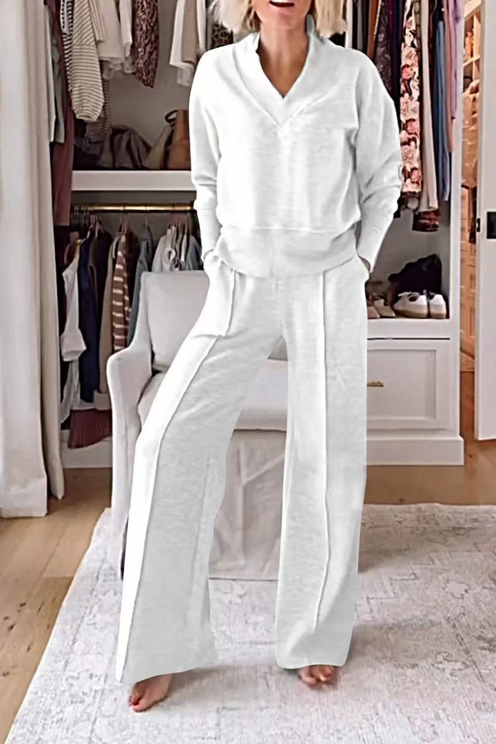 Damen Zweiteiliges Lounge-Set aus weichem Jersey mit V-Ausschnitt und weitem Palazzohosen-Schnitt Echo Archiv