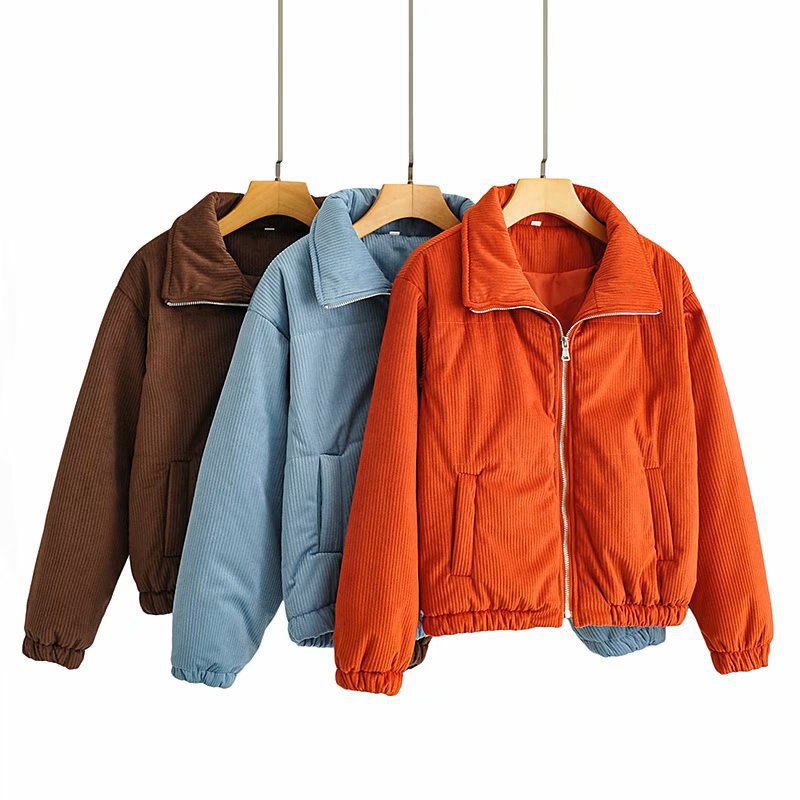 Damen Gepolsterte Cord-Steppjacke mit Stehkragen und elastischem Saum Echo Archiv
