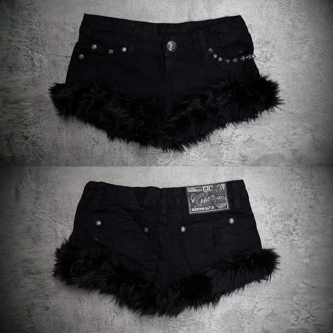 Damen Kurze Jeans mit flauschigen Saum Echo Archiv