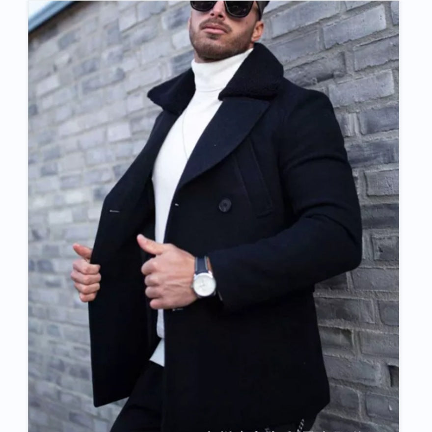 Herren eleganter Wollmantel mit Teddyfell-Kragen Echoarchiv