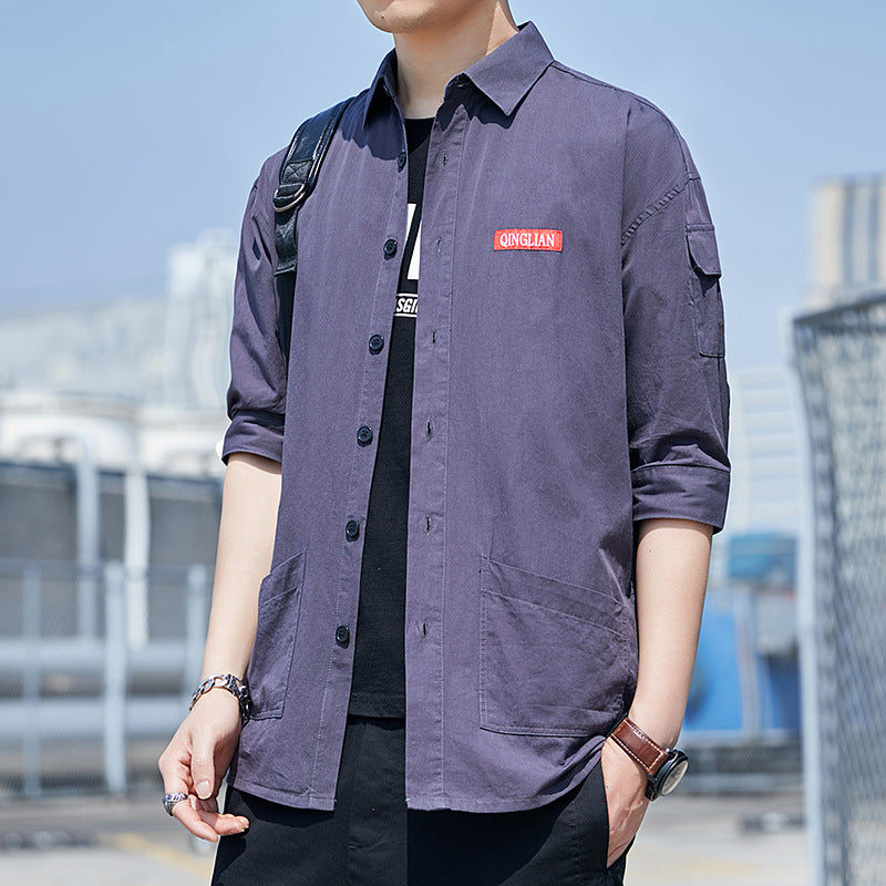 Herren Overshirt‑Hemdjacke im leichten Canvas‑Look mit aufgesetzten Fronttaschen und verkürzten Ärmeln Echoarchiv