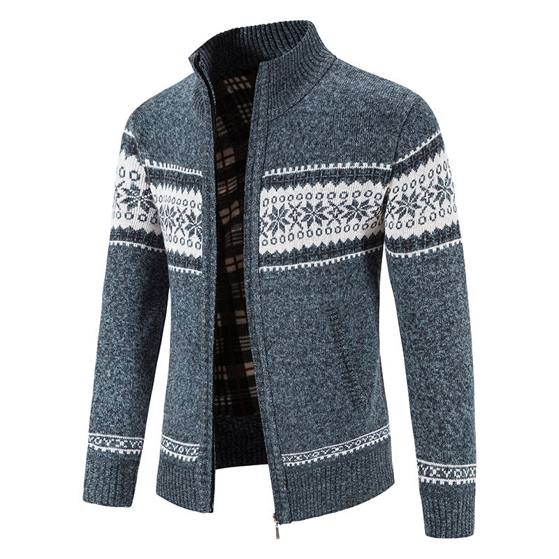 Herren Grobgestrickte Norweger-Strickjacke mit durchgehendem Reißverschluss und karierter Fleece-Innenlage Echo Archiv