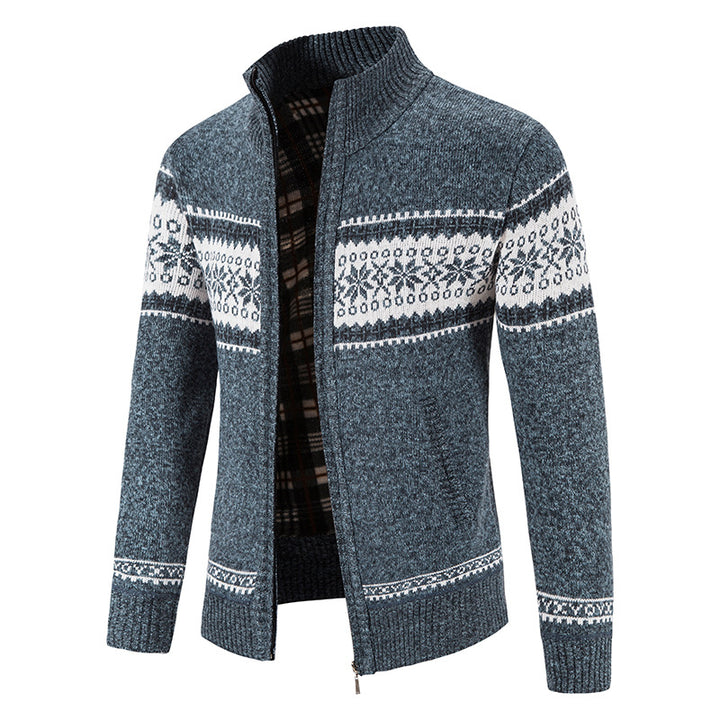 Herren Grobgestrickte Norweger-Strickjacke mit durchgehendem Reißverschluss und karierter Fleece-Innenlage Echo Archiv