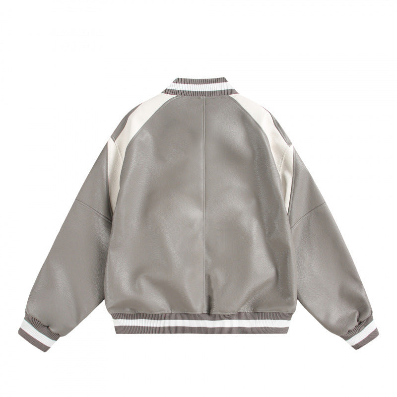 Unisex Boxy Oversize Kunstleder‑Bomberjacke mit Kontrastpaneelen und Rippenbündchen Echo Archiv