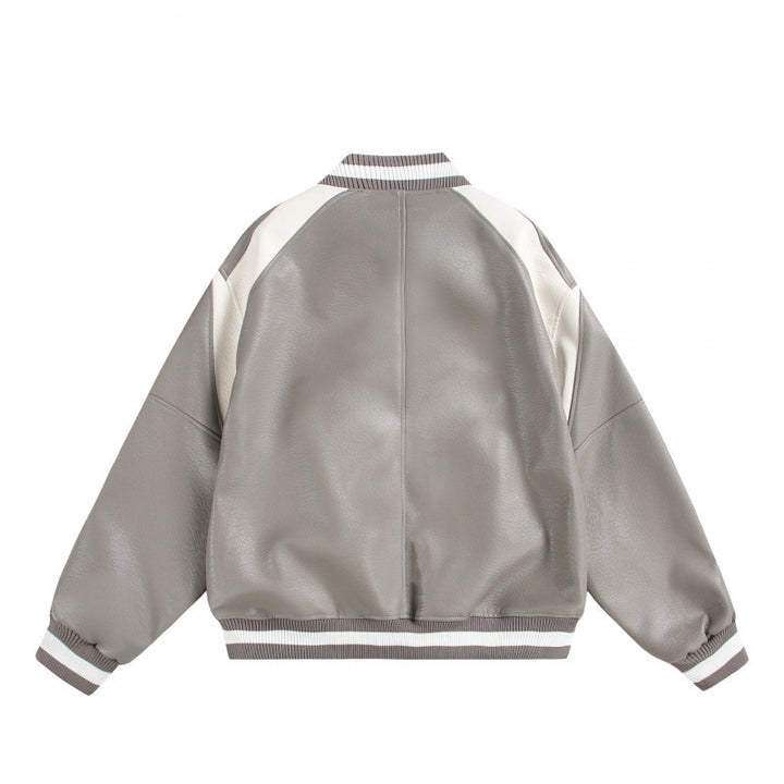 Unisex Boxy Oversize Kunstleder‑Bomberjacke mit Kontrastpaneelen und Rippenbündchen Echo Archiv