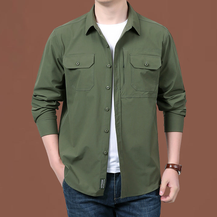 Herren nan modernes Travel-Langarmhemd mit Stretch-Material, verdeckter Knopfleiste und doppelfachen Klappbrusttaschen Echo Archiv