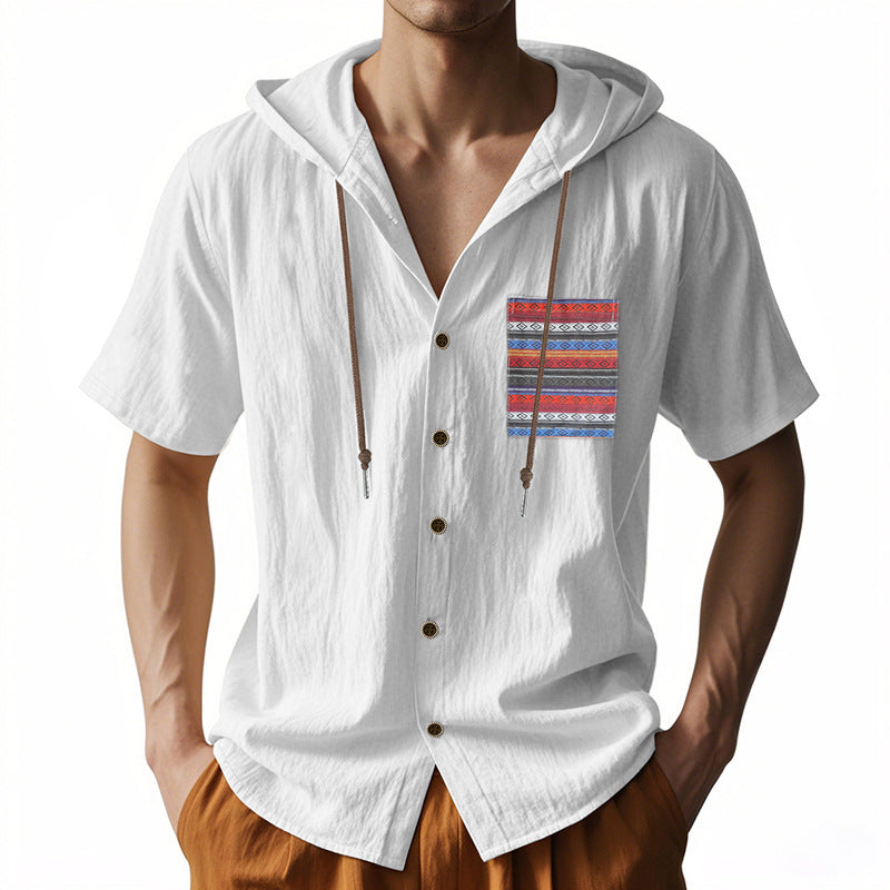 Herren lässiges Hoodie-Hemd mit Knopfleiste und buntem Druckmuster Echoarchiv