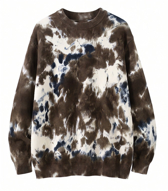 Herren Oversized Batik-Pullover mit Rundhalsausschnitt und Rippbündchen Echoarchiv