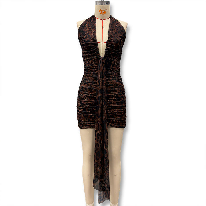 Damen Minikleid mit raffiniertem Tiermuster und tiefem V-Ausschnitt Echo Archiv