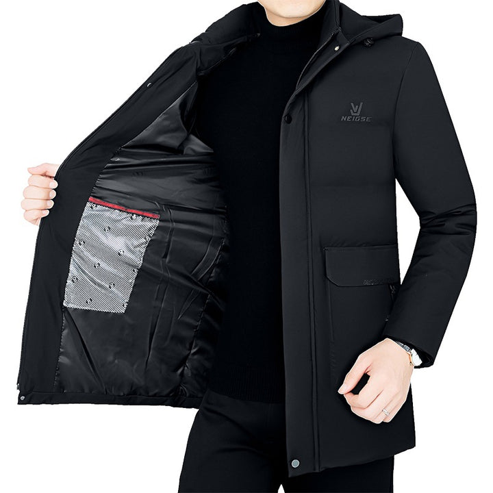 Herren Thermo-Winterkurzmantel mit luxuriösem Kunstfell-Innenfutter und Stehkragen – Marzano