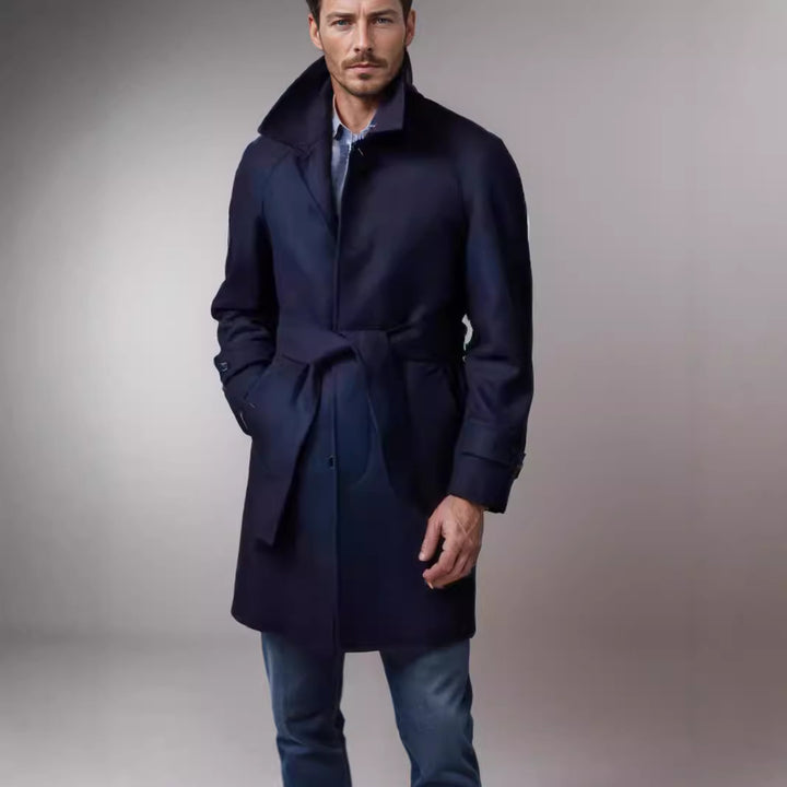 Herren eleganter und taillierter Trenchcoat aus hochwertiger Wolle Echoarchiv