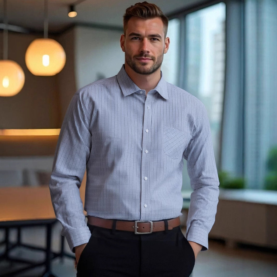 Herren kariertes Langarmhemd mit eleganter Passform und praktischer Brusttasche Echoarchiv