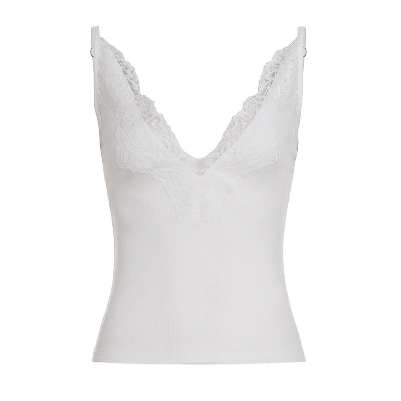 Damen Elegantes Top mit Spitzenverzierung und tiefem V-Ausschnitt Echo Archiv